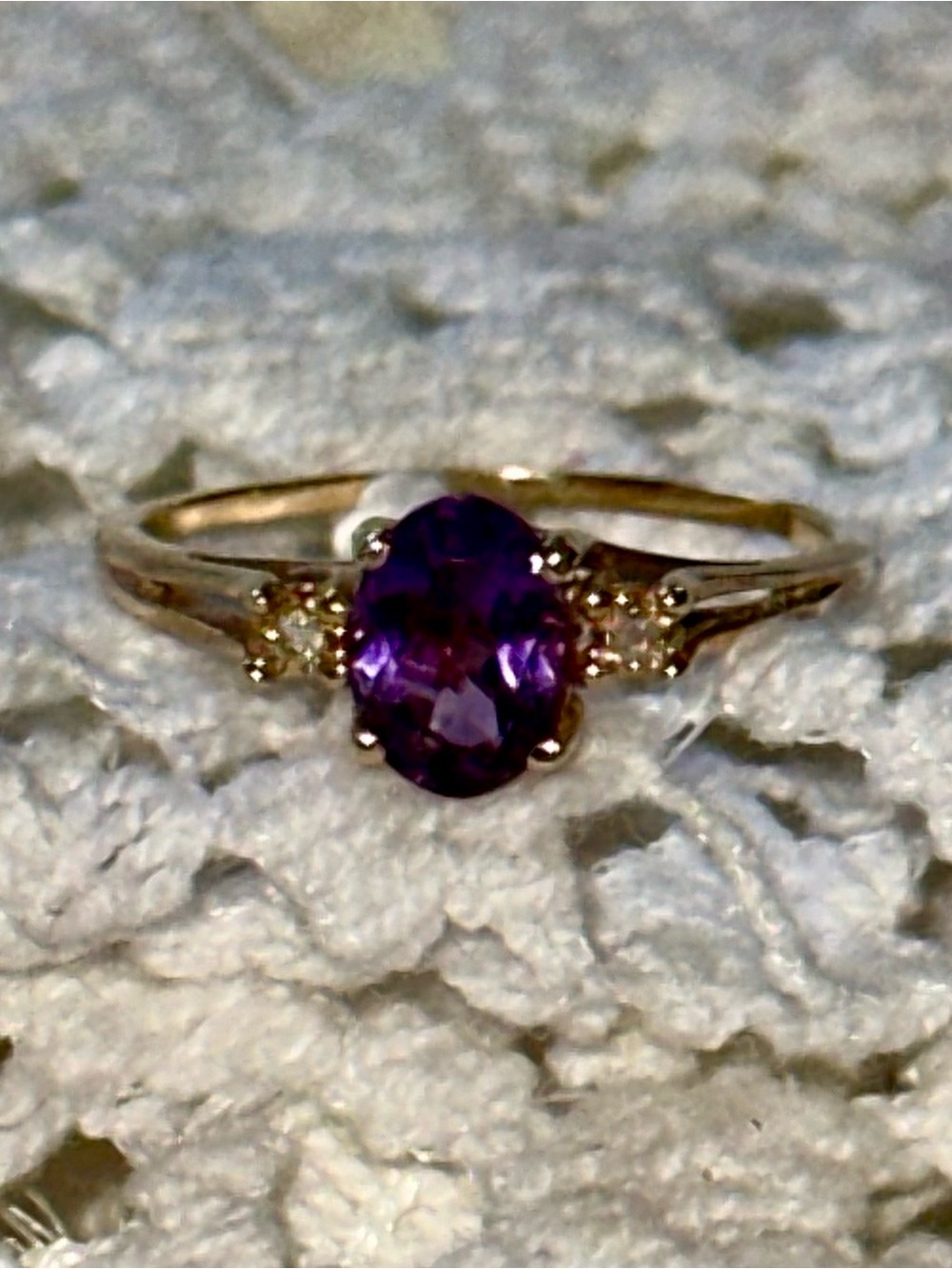 Amethyst and Diamond solid 10k Gold Ring